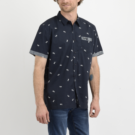 CAMISA MC - BLUE  PALM PRINT