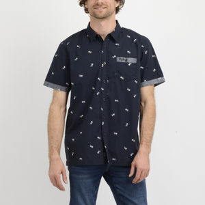 CAMISA MC - BLUE  PALM PRINT