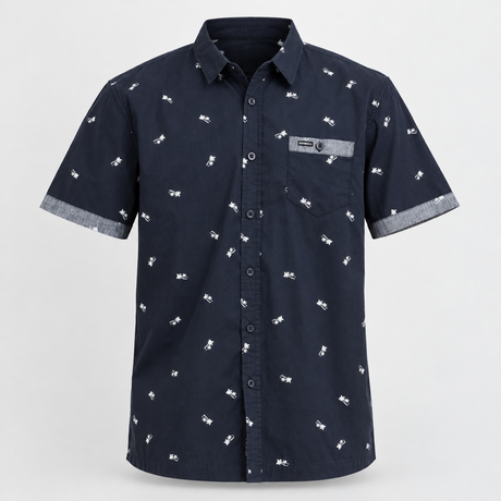 CAMISA MC - BLUE  PALM PRINT - VE25 - SALE - vista 3D
